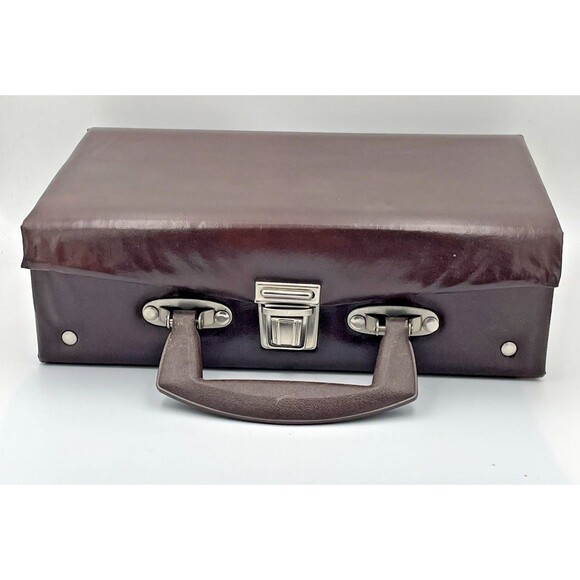 Vintage Cassette Tape Storage Case Faux Leather Brown Holds 12 - Picture 1 of 7